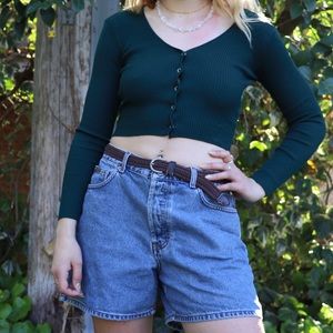 Forest green cropped long sleeve button up